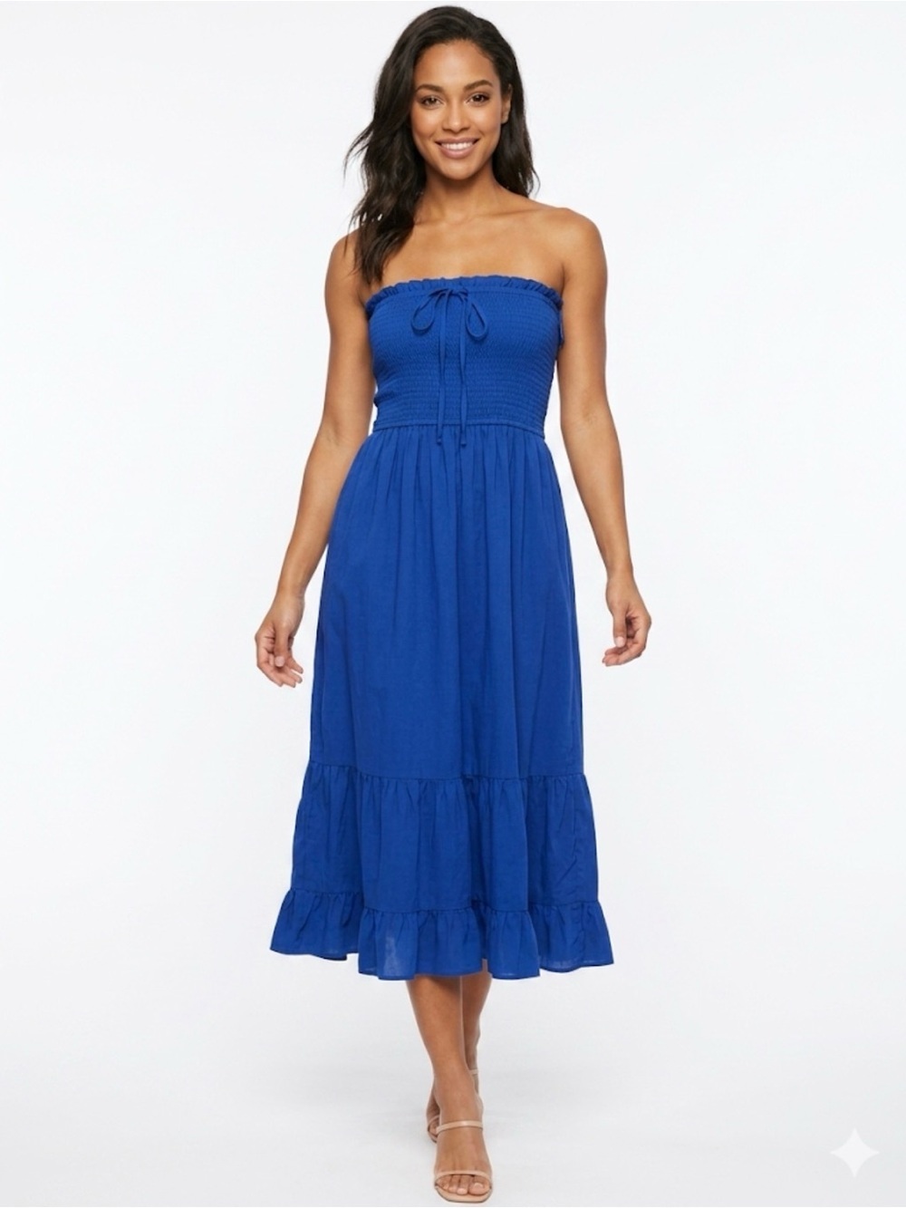 Urban Outfitters Royal Blue Strapless Smocked Midi Dress